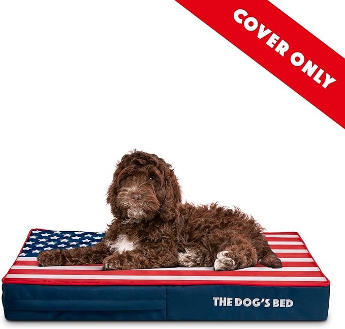 The Dog’s Bed Replacement Outer Cover, Oxford Fabric, Blue with Red Trim US Center Flag, Medium, 4-Inch