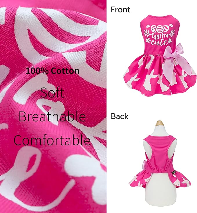 Fitwarm Eggstra Cute Easter Outfit, Bunny Dog Dress, Holiday Dog Clothes, Cat Clothing, Hot Pink, Large