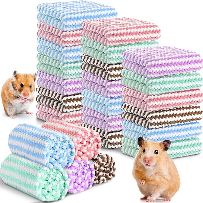 Moukeren 20Pcs Guinea Pig Fleece Bedding Blankets Bulk Washable Small Animal Fleece Cage Liners Pet Wash Cloth Sleeping Mat Cover for Hamster Chinchilla Rabbit Hedgehog(Multicolor, 12 x 12 Inch)