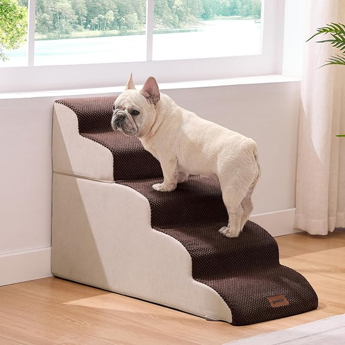 ZOMISIA Dog Stairs for High Beds - Pet Stairs Ramp for Couch, 35D Foam Dog Steps for Small to Large Pets, with Non-Slip Bottom Brown, 5 Steps