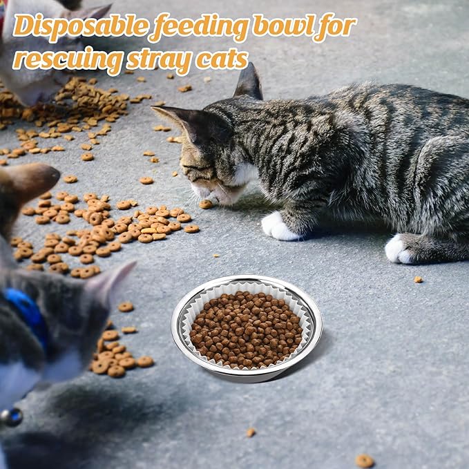800 Pcs Bulk Large Pet Disposable Feeding Bowls Liner Cat Food Bowls Paper Liner Pets Disposable Feeding Bowl Small Paper Cat Plates for Small Dogs Cats Dish Bowl(White)