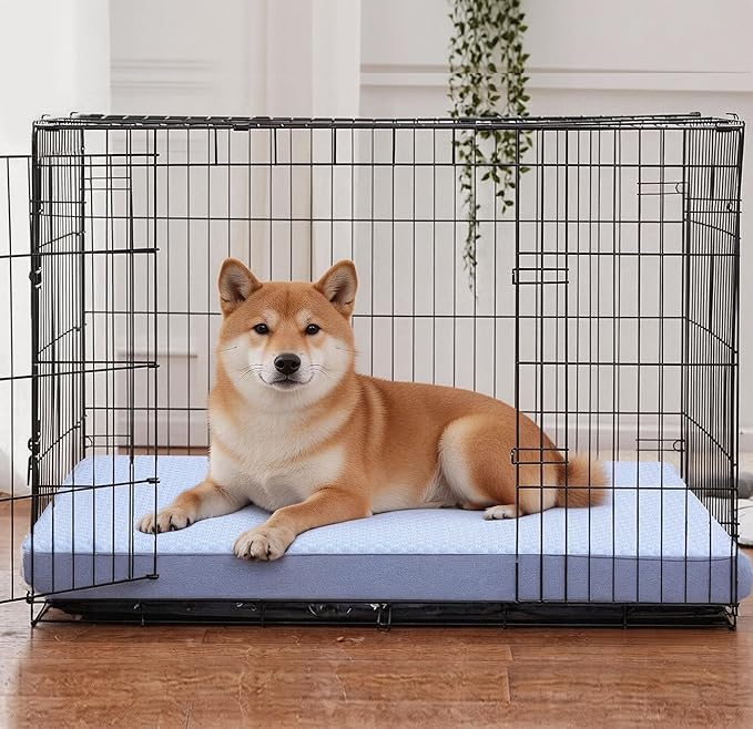 Cooling Dog Bed for Large Dogs, Washable Memory Foam Dog Beds for Crate with Joint Relief, Waterproof Liner and Removable Cover (35’’x 22’’)