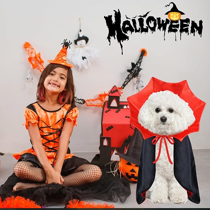 Dog Halloween Costume Dog Vampire Costume Funny Pet Vampire Devil Cape Cloak Halloween Costumes for Small Medium Large X-Large Dogs Pets (Medium)