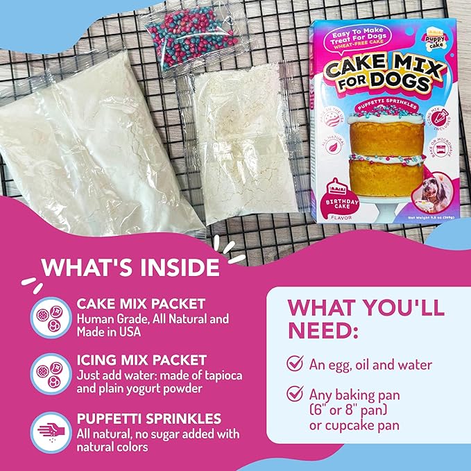 Puppy Cake Wheat-Free Cake Mix with Icing for Dogs (Birthday Cake with Pupfetti Sprinkles)