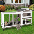 PetsCosset 57" L Rabbit Hutch Indoor Outdoor 2 Story Large Bunny Hutch with Run Guinea Pig Cage Wooden Rabbit Cage with Removable 3 Pull Out Trays Pet House for Small-Medium Animals