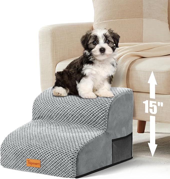 Topmart High Density Foam Pet Steps 2 Tiers,11.8" High,Non-Slip Dog Stairs,Soft Foam Dog Ramp Ladder,Best for Injured,Older Cats,Pets with Joint Pain,Suitable for Low Sofas,Stairs,Lower Place