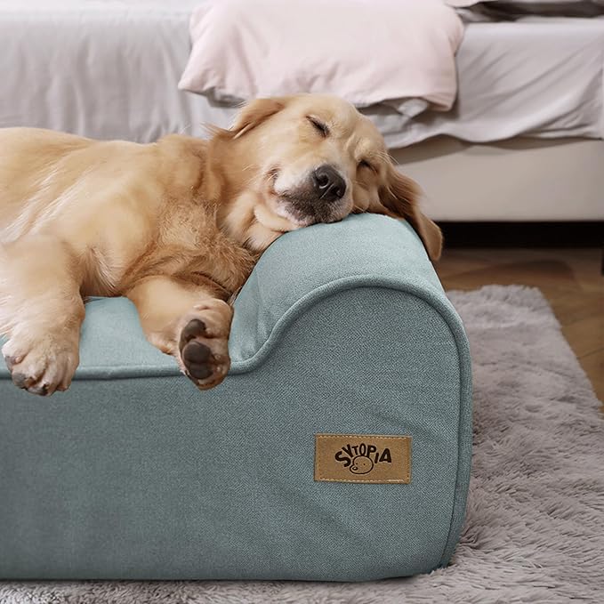Sytopia XXL 35D Memory Foam Dog Bed for Extra Large Dogs – 7" Thick Orthopedic Pet Couch for Seniors and Big Breeds up to 150 Pounds, with Water-Resistant Liner & Washable Cover – Light Blue