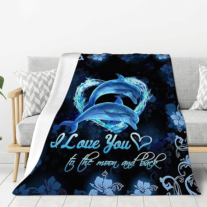 Dolphin Gifts Blanket Dolphin Throw Blankets Bedding Cozy Fleece Flannel Blanket Soft Warm Plush Lightweight Dolphins Decor Blanket for Adults Men Women Boys Girls Teens for Couch Sofa Bed 40"X50"