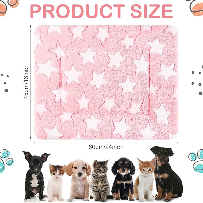 Haull 4 Pcs Waterproof Guinea Pig Bedding Guinea Pig Bed Plush Cage Liners Soft Rabbit Dog Crate Pad Cat Mat Reversible Cozy Animal Pee Pad Hamster Bunny Mat Accessory(Cute Star,18 x 24 Inch)