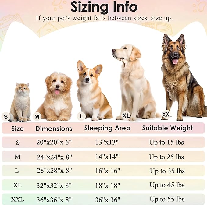 Hoewina Dog & Cat Bed, 20in Cat Beds for Indoor Cats, Calming Donut Bed for Puppy and Kitten, Washable Round Fluffy Pet Bed for Small Medium Dogs and Cats (Rainbow)