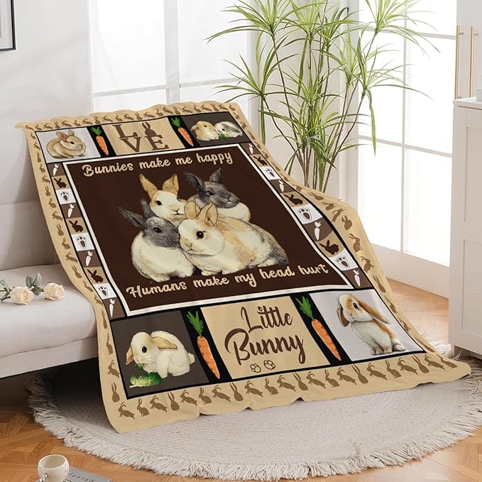 Bunny Throw Blanket Rabbit Bunny Stuff Gifts for Kids Girls Boys Adults Women Men Soft Cozy Warm Plush Fluffy Fuzzy Fleece Blanket 50''X60''