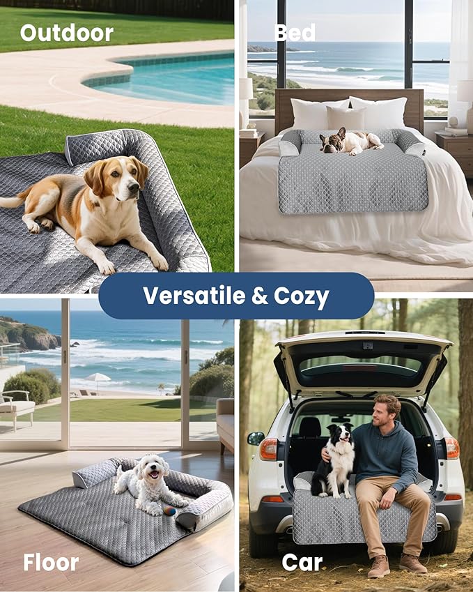 Cooling Mat for Dogs, Self Cooling Dog Bed for Couch, Orthopedic Pet Sofa Bed with Removable Washable Cover, for Crate Floor Car, Durable & Non-Gel, 41 x 37 inch, Grey