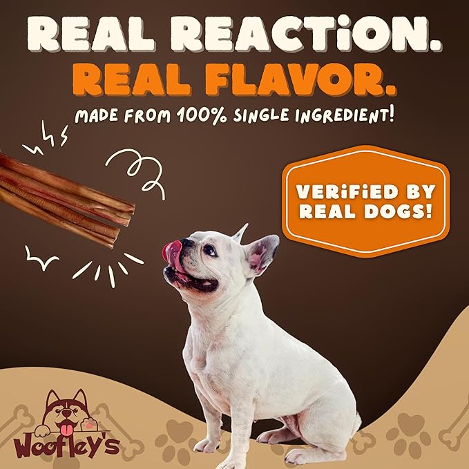 Woofley's 12 Inch Bully Sticks for Small Dogs - (15 Count) - Bully Sticks for Dogs - Long Lasting Dog Chews
