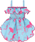 Fitwarm Flamingo Dress, Summer Clothes for Small Dogs Girl, Ruffled Hawaiian Sundress, Pet Outfit, Blue, Pink, Medium
