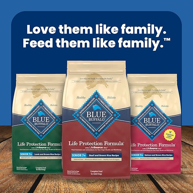 Blue Buffalo Life Protection Formula with LifeSource Bits, Senior 7+ Dry Dog Food, Beef and Brown Rice Recipe, Natural Food for Dogs, 5 lb. Bag