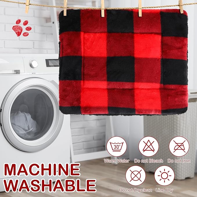 Haull 4 Pcs Waterproof Guinea Pig Bedding Guinea Pig Bed Plush Cage Liners Soft Rabbit Dog Crate Pad Cat Mat Reversible Cozy Animal Pee Pad Hamster Bunny Mat Accessory(Christmas Plaid,13 x 10 Inch)