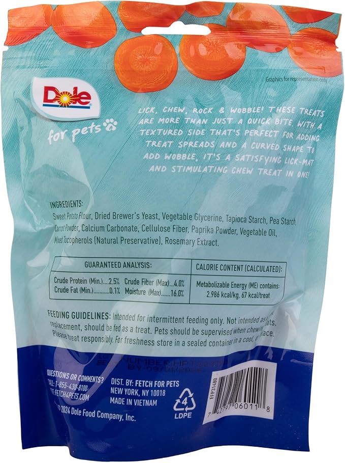 Dole for Pets Freshly Fetched Lasting Chew, Carrot Flavor Dog Treats, Small Breeds, No Wheat, Corn, Soy, Artificial Flavors, Colors, or Animal Products, 8 Ounces, 10 Chews