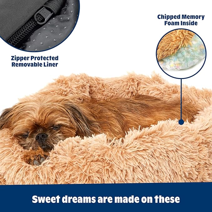 Barkbox Dog Bed, 2-in-1 Memory Foam Donut Cuddler Dog and Cat Bed, Calming Orthopedic Joint Relief Fur Crate Lounger for Pets, Machine Washable + Removable Cover, Waterproof Lining, Includes Toy