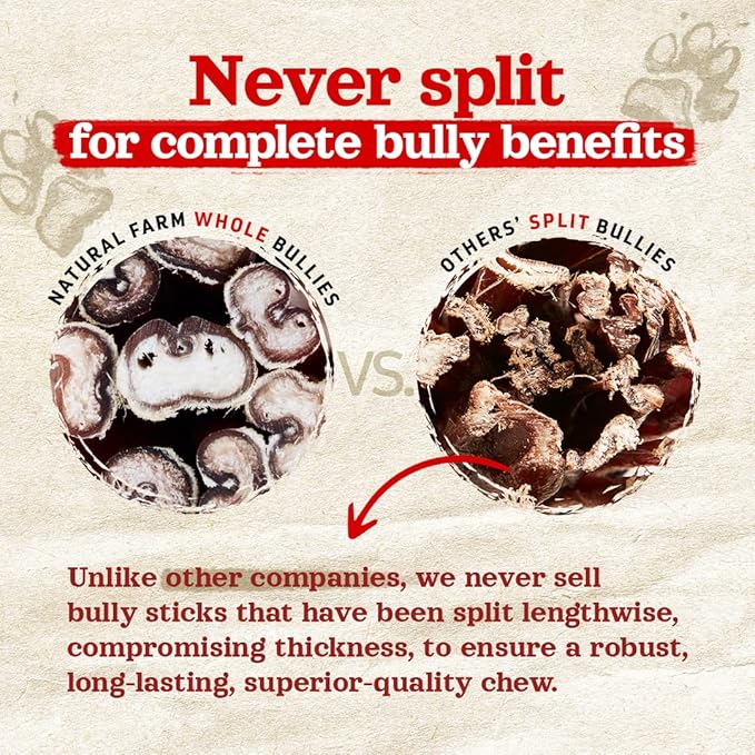 Natural Farm Odor-Free Bully Sticks (4-8”, 8oz) All-Natural Long-Lasting Chews, 100% Beef Pizzle, Grass-Fed, Grain-Free, Hormone-Free, Protein for Muscle Development & Energy, Perfect for Medium Dogs