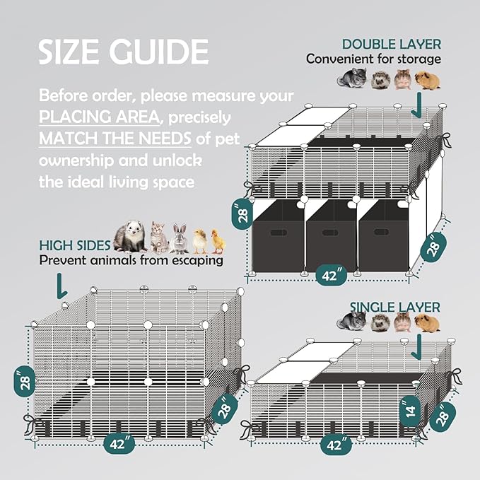 MEEXPAWS Guinea Pig Cages Small Animal Playpen with Waterproof PVC Liner & Washable Pee Pad & Storage Space, C&C Cage for Guinea Pigs, Hedgehog, Hamsters, Ferrets,Indoor Enclosure Wire Yard Playpen
