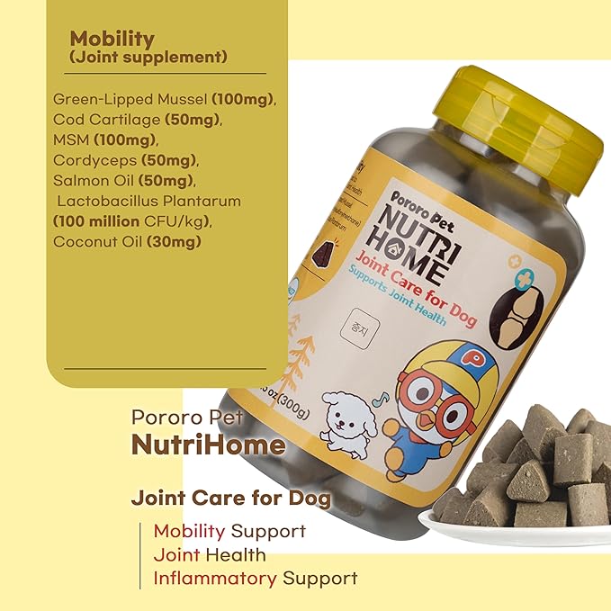 [PororoPet] NutriHome Joint Care for Dogs | Supports Joint Mobility, Flexibility & Overall Wellness | Green Lipped Mussel, MSM & Salmon Oil | 10.58oz (300g), Made in Korea