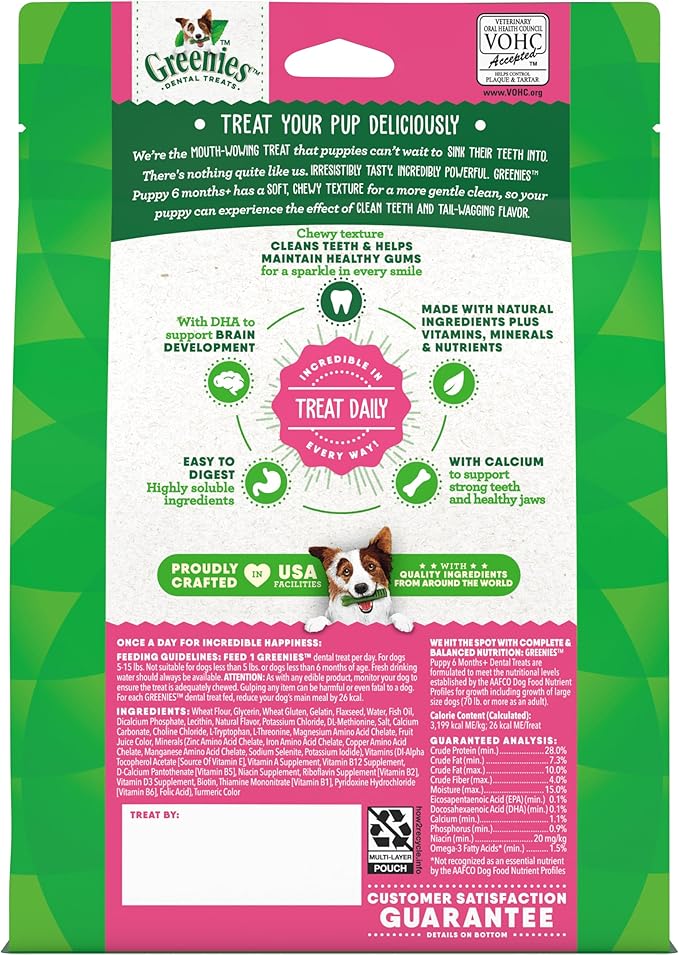 Greenies Dog Treats Veterinarian-Recommended Natural Dental Puppy Treats Teenie Size,12 oz. Pack,43 Count (Pack of 2)