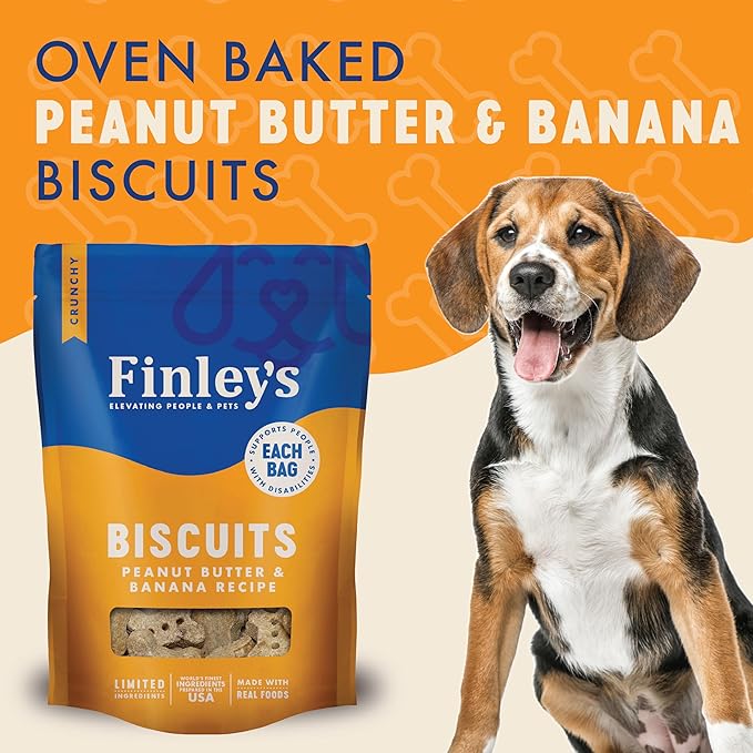 Finley's Crunchy Dog Biscuits, Peanut Butter and Banana, Plant-Based Healthy Treats, Oven Baked Dog Cookies, 12oz, 6 Pack