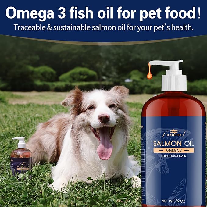 DANFISK Salmon Oil Formula with Omega 3, Fish Oil for Dogs Supplement, Skin & Coat Dog Oil, Itchy Relief, Immune Support for Joints & Heart, Food Topper, 32 oz