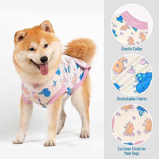 cyeollo Recovery Suit for Dogs Surgery Suit Female Spay Soft Breathable Pet Onesie Bodysuit Male Dog Neuter, Medium Large Dogs Surgical Recovery Shirt, Dinosaur, XL