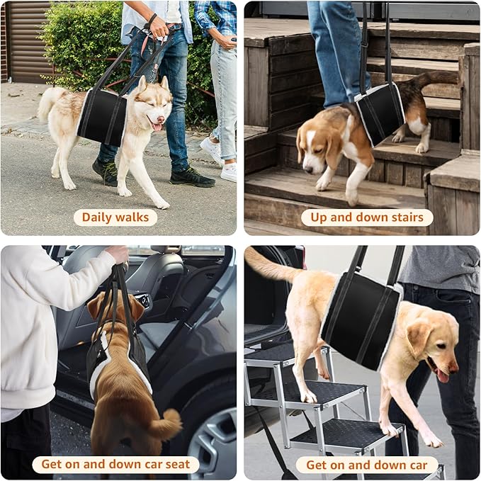 20-150 lbs Dog Lift Harness, Dog Sling for Large Dogs Hind Leg Support, Curved Plush Lining Dog Sling Carrier, Adjustable Dog Support Harness Helps Senior, Elderly, Injured Pet, Black X-Large