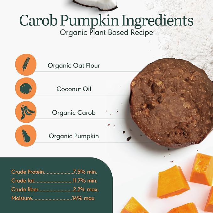 BRAMBLE Organic Dog Treats. Everyday Carob & Pumpkin Human Grade, Made with Real Ingredients, Soft & Chewy Dog Cookies. Wheat-Free Plant-Based. 8 oz
