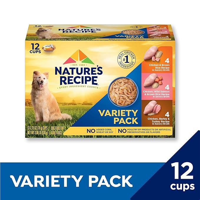 Nature's Recipe Wet Dog Food, Variety Pack, 2.75 Ounce Cup (Pack of 12) - Packaging may vary
