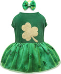 Idepet St. Patrick's Day Dog Dress with Bow Dog Tulle Skirt for Small Dog Girls Green Puppy Dress Cat Apparel Pet Holiday Outfits (Green 2, Large)
