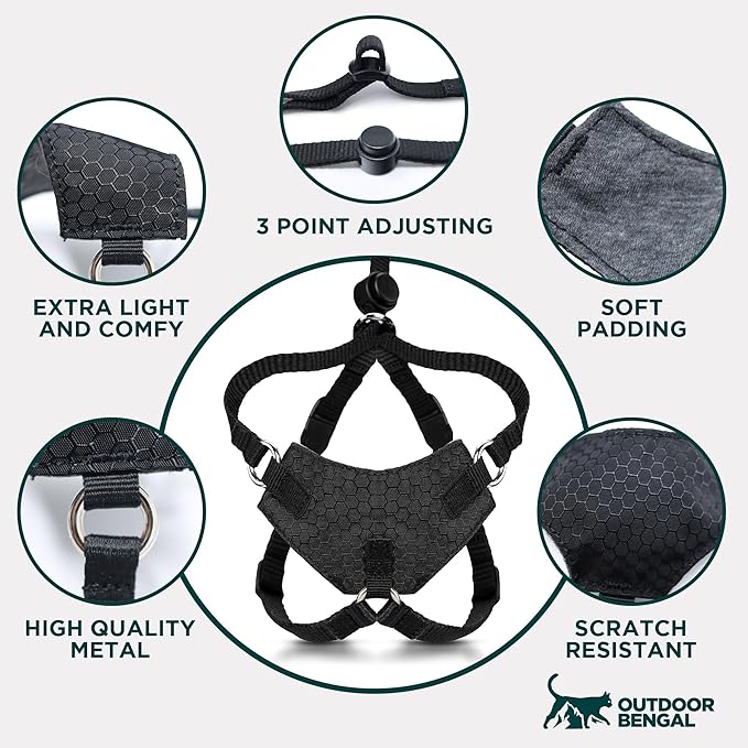 Houdini™ Escape Proof Cat Harness and Leash Set by OutdoorBengal – Black, Medium Cat Harness for Walking