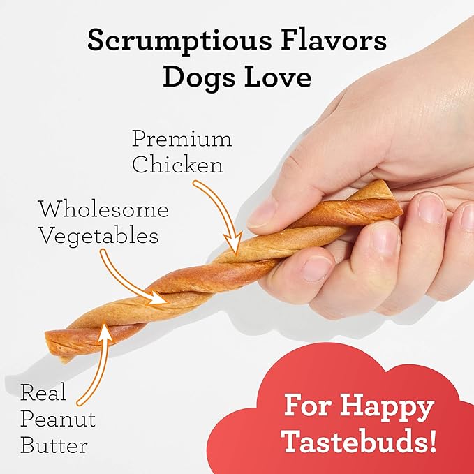DreamBone CollaYUMS Twists Plus Collagen Chews for Dogs, 20 Count, Treat Your Dog to Rawhide-Free Chews Made with Chicken, Vegetables and Peanut Butter