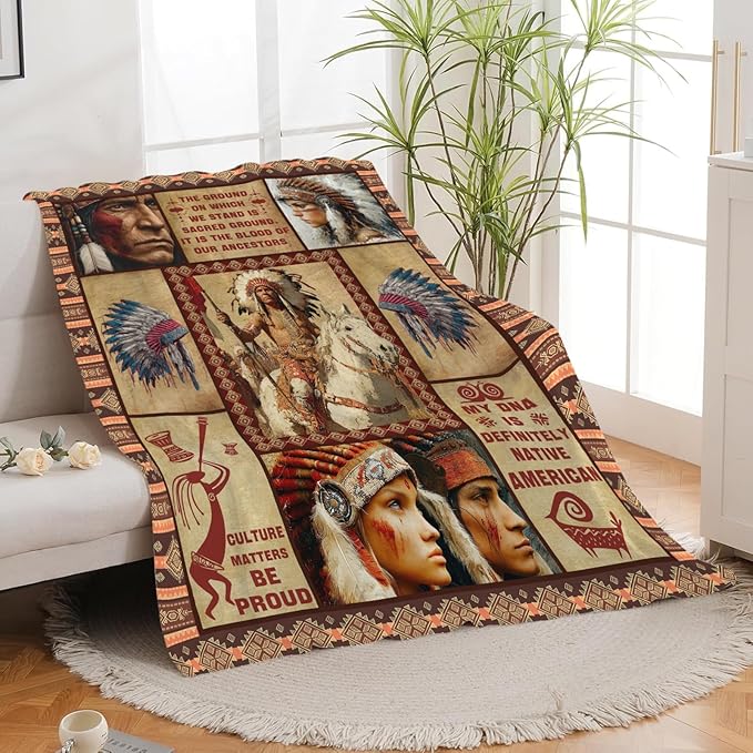 Native American Throw Blanket Indian Southwest Native American Cacique Stuff Gifts for Adults Women Men Soft Cozy Warm Plush Fluffy Fuzzy Fleece Blanket Decor 50''X60''