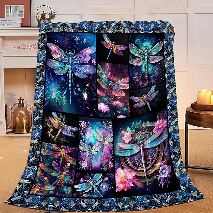 Dragonfly Blanket Dragonfly Throw Blanket Gifts for Women Men Boys Girls Kids Adults Super Soft Cozy Plush Fluffy Fuzzy Fleece Blanket Home Decor 60''X80''