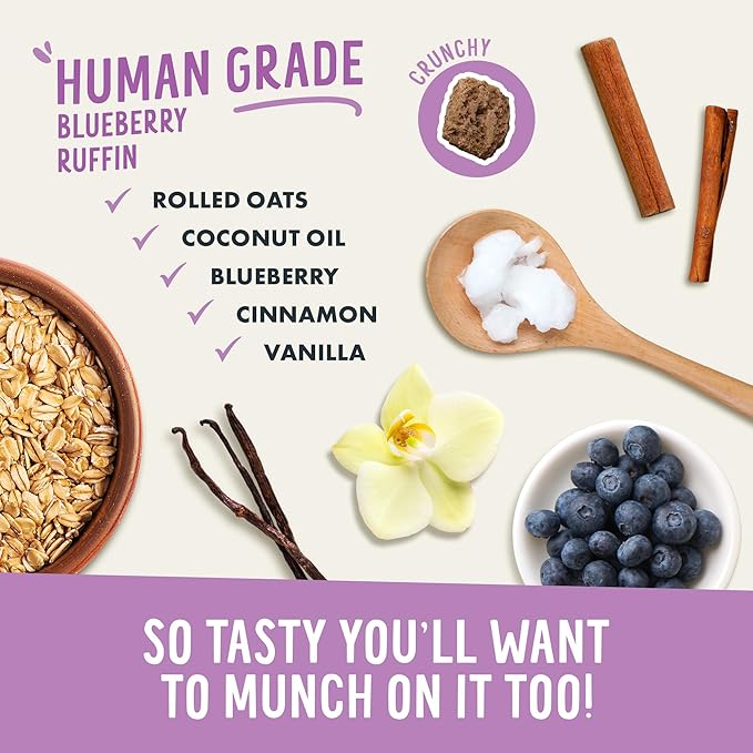 Health Extension Crunchy Munchies Granola Bites Blueberry Ruffin Flavor, Natural Limited Ingredient Dog Treats with Rolled Oats & Coconut Oil, Made in The USA (5oz Bag)