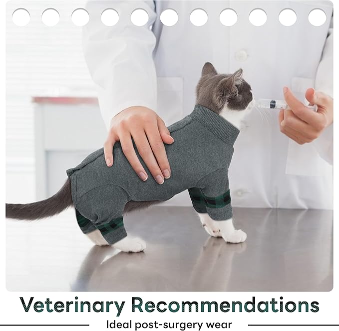 PUMYPOREITY Cat Shirt with Rear Snap Closure, Stretchable Cat Sweater, Comfort Pajamas Post-Bath, Recovery Suit - Full Coverage for Wound Care, Kitten Onesie - Machine Washable, S, Grey
