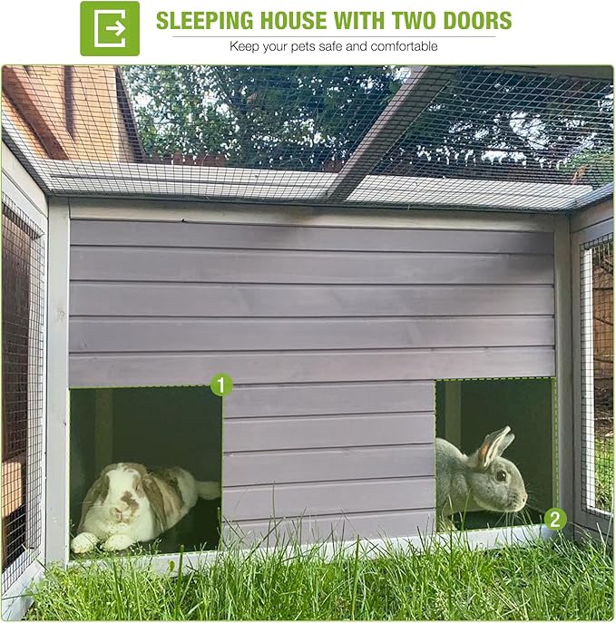 GUTINNEEN Chicken Coop Outdoor Rabbit Hutch with Run for Rabbits, Chickens, Ducks, and Guinea Pigs, 61.5" L x 40.9" W x 24.8" H