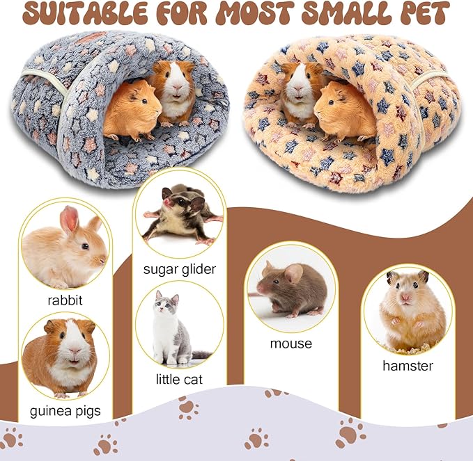 Wenqik 2 Pcs Guinea Pig Hideouts Guinea Pig Bed Washable Bunny Bedding Cuddle Warm Small Pet Sack Supplies Portable Pet Carrier Cage Nest Accessories for Cage(Blue, Khaki,Star)