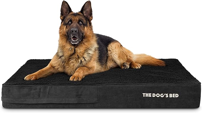 The Dog’s Bed Orthopedic Memory Foam Dog Bed for XL Dogs, Waterproof Washable Cover, Anti-Slip Base, Calming Surface – CertiPUR-Certified Foam, Black Plush, 6 Inch Thick