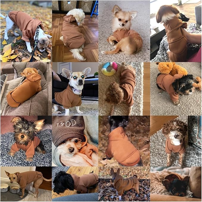 Jecikelon Winter Dog Hoodie Sweatshirts with Pockets Warm Dog Clothes for Small Dogs Chihuahua Coat Clothing Puppy Cat Custume (Coffee, X-Small)