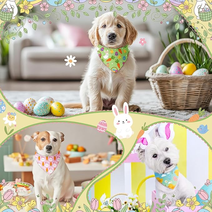 Shyyween 100 Pcs Easter Dog Bandanas Bulk for Dogs with Bunny Rabbit Egg Carrot Pattern Soft Bibs Adjustable Triangle Pet Scarf Bowtie for Small Medium Large Costume Grooming 25.6 x 17.7 x 17.7 Inch