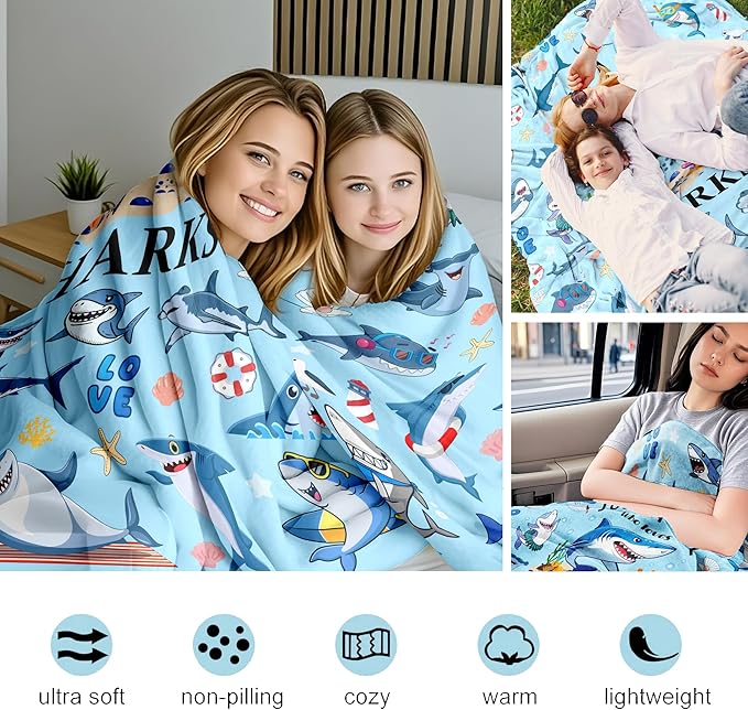 Shark Blanket Gifts for Sharks Lovers Soft Flannel Shark Throw Blanket Birthday Stuff Gifts Bedding Decor for Kids Adults 50"x40"