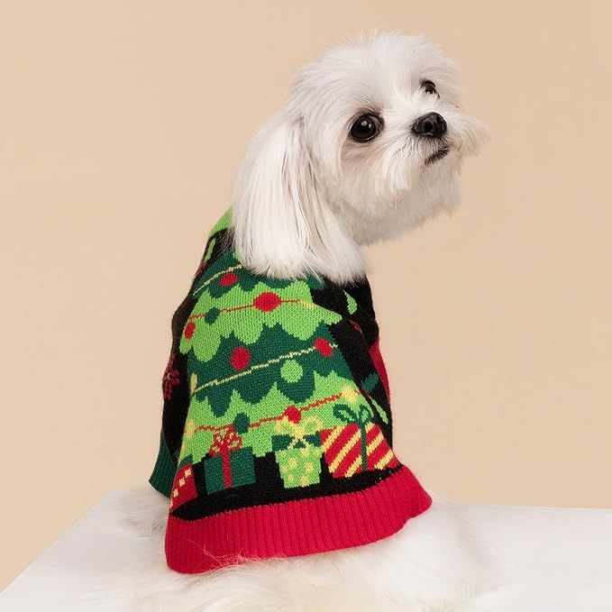 Fitwarm Cozy Dog Christmas Sweater, Thermal Winter Clothes for Small Dogs, Boy & Girl, Holiday Pet Apparel, Black, Red, Green, Yellow, Medium