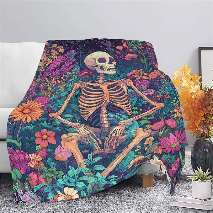 Skull Throw Blanket Skeleton Stuff Gifts for Kids Girls Boys Adults Women Man Soft Cozy Warm Plush Fluffy Fuzzy Fleece Blanket Decor 40''X50''