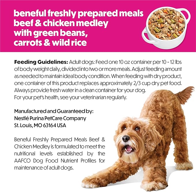 Purina Beneful Dog Food Freshly Prepared Meals Beef and Chicken Medley with Green Beans, Carrots and Wild Rice - (Pack of 8) 10 oz. Tubs