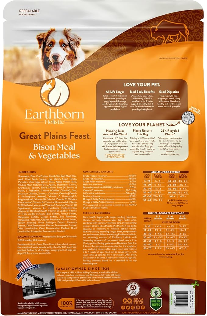 Earthborn Holistic Great Plains Feast 25 lb. Bison Meal & Vegetables Grain-Free Dry Dog Food