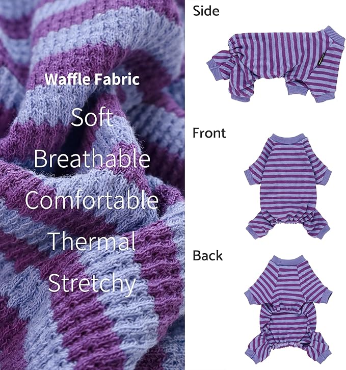 Fitwarm Purple and Violet Striped Dog Pajamas, Waffle Dog Clothes for Small Dogs Girl Boy, Puppy Onesie with Feet, Pet Cat Outfit, XXL